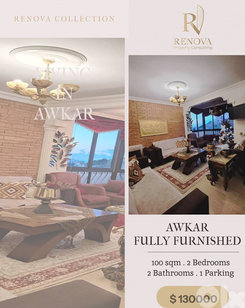 Fully Furnished and Mountain view apartment for sale in Awkar 0