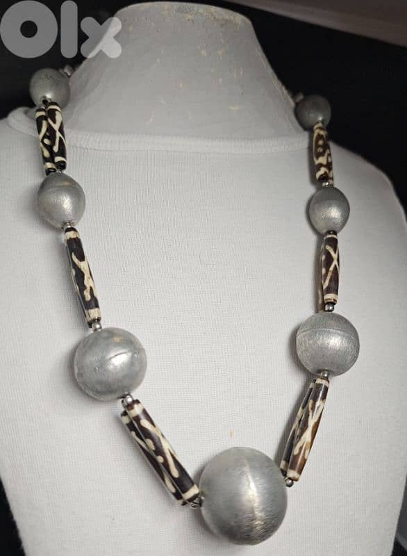 10$ vintage tribal necklace matte silver 1