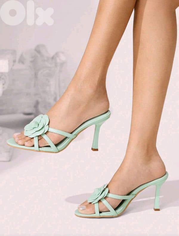New Elegant Woman Deco Floral Stiletto High Heel Sandals (Mint Green) 1