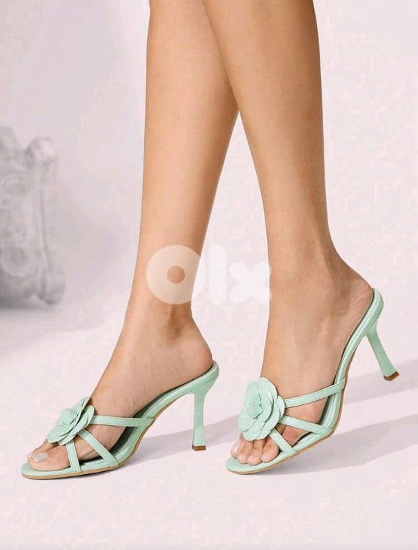 New Elegant Woman Deco Floral Stiletto High Heel Sandals (Mint Green) 2