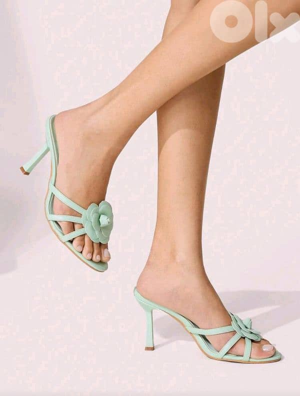 New Elegant Woman Deco Floral Stiletto High Heel Sandals (Mint Green) 3