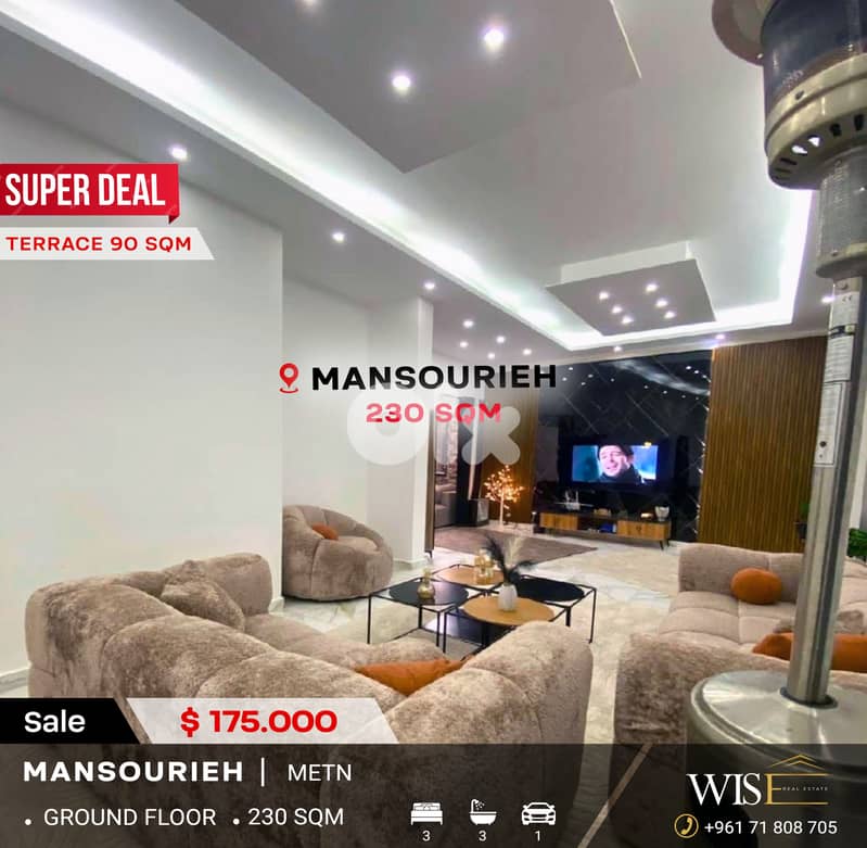 230 SQM Apartment for SALE in Mansourieh! 0