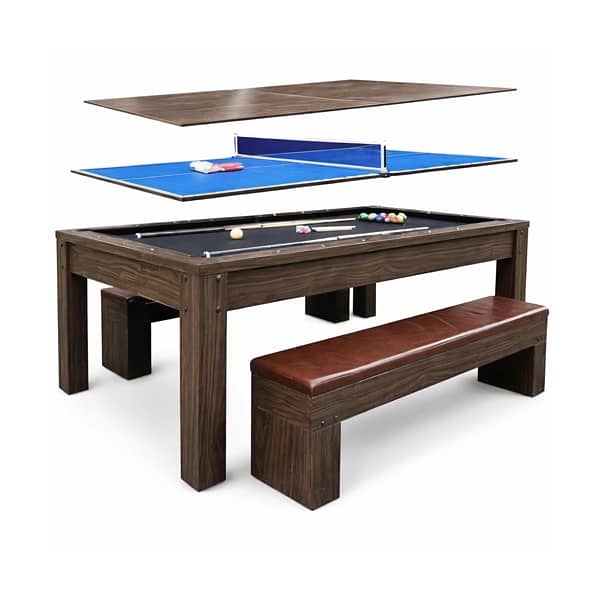 7FT Billiard Table 3-in-1 with Ping Pong & Dining 0