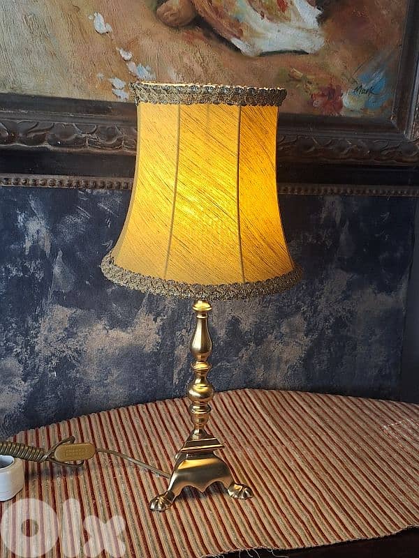 antique french brass leather lamp 0