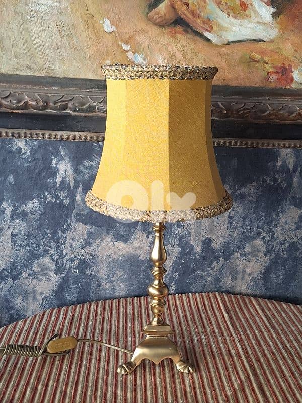 antique french brass leather lamp 4