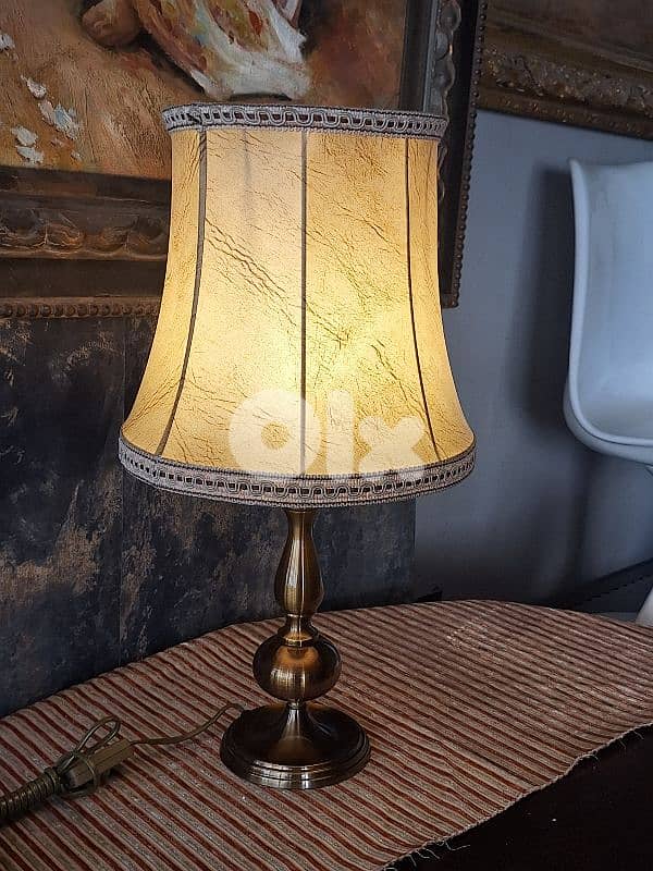 antique french brass leather lamp 7