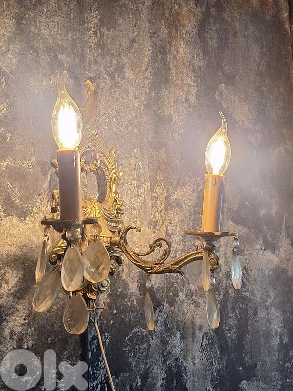 pair of antique brass wall lamps 1