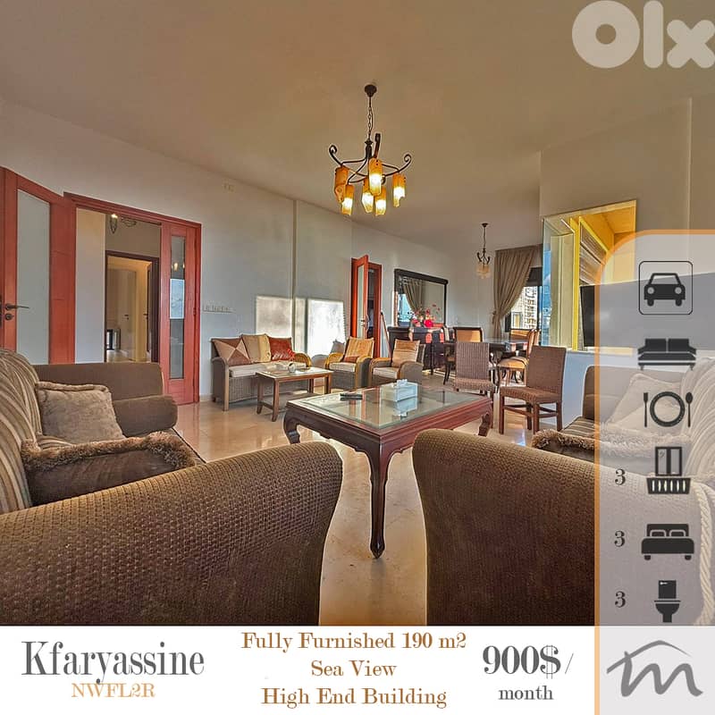 Kfaryassine | Furnished-Equipped 190m² | High End Building | Sea View 0
