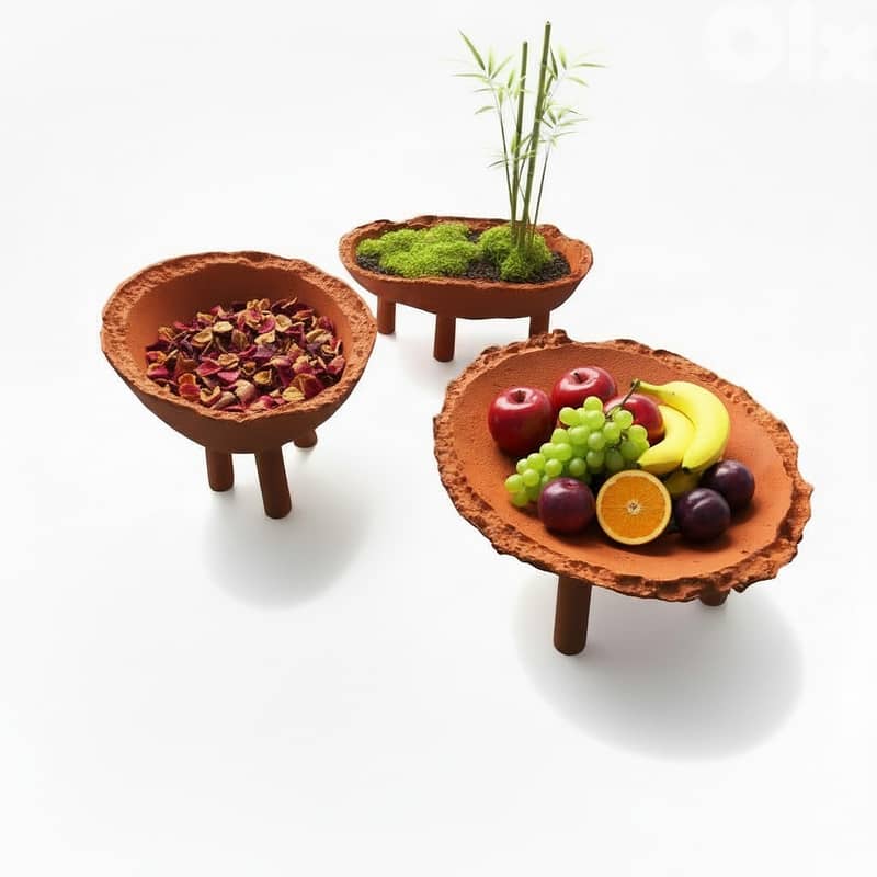 Raised concrete plates and bowls 0