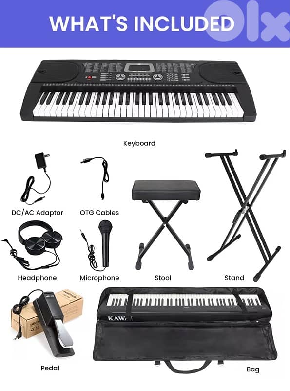 Brand New 61-Key Keyboard Set + Stand + Bench (Full Package) 2