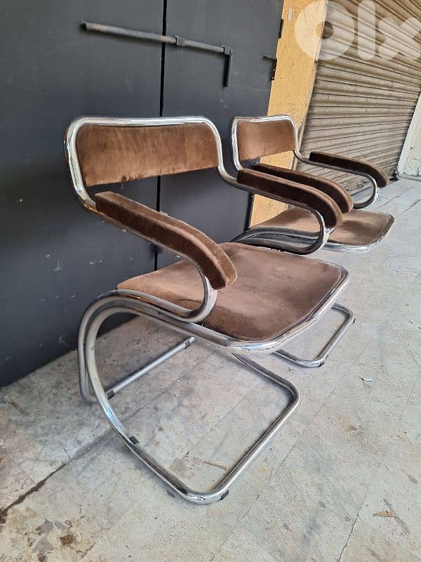 Set of Curved Chromed Steel Chairs, 1970s 3