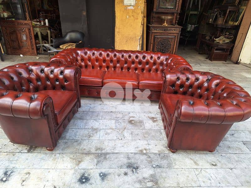 salon chesterfield genuine leather buffalo original England 0