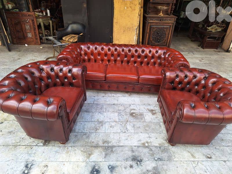 salon chesterfield genuine leather buffalo original England 1
