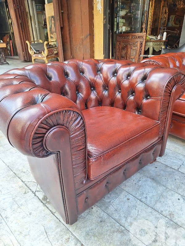 salon chesterfield genuine leather buffalo original England 2