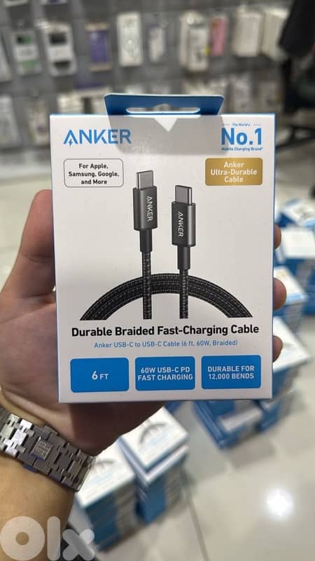 Anker usb-c to usb-c cable 6ft 60w braided black A8753H11 0