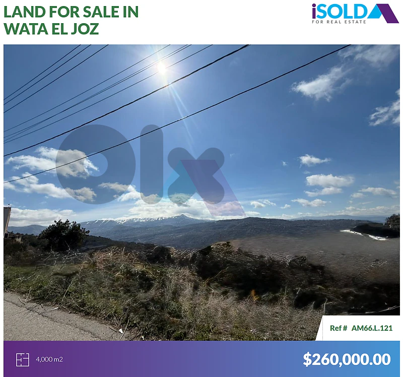 4000m2 land+mountain view 4sale in Wata el joz-أرض للبيع في وطى الجوز