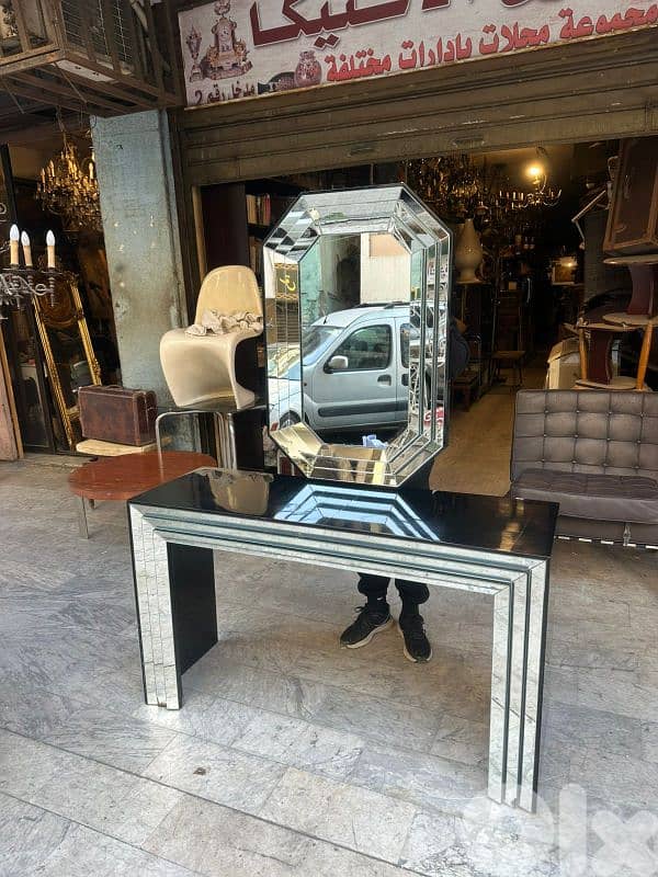 Mid-century italian consol table with miroir 130cmx40cm 0