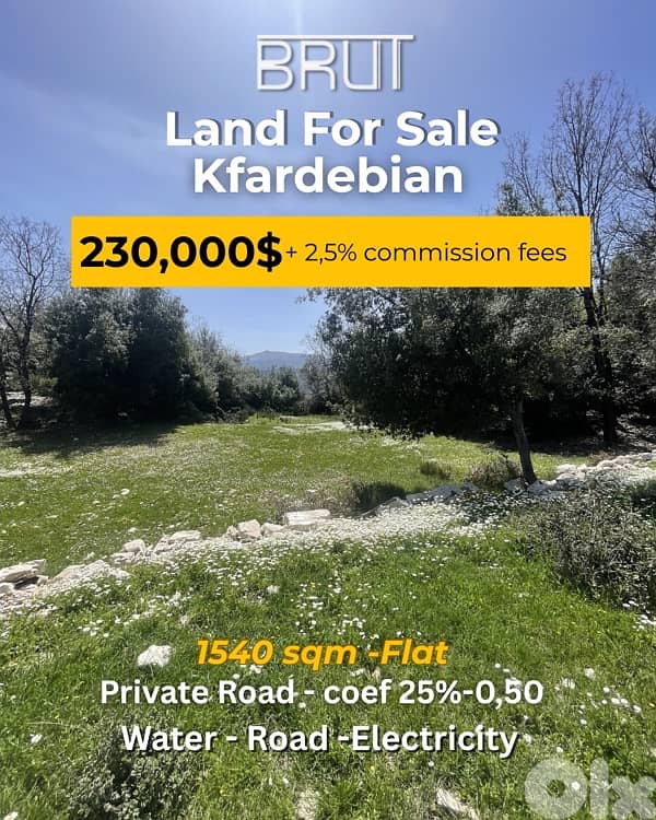 1540 Sqm Land for sale in Kfardebian Vill zone -Flat 0