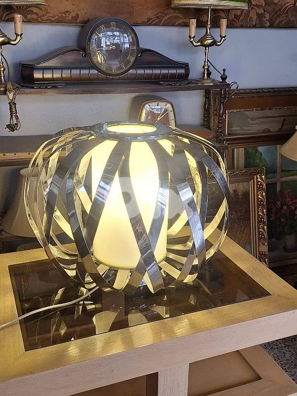 antique chrome and opaline midcentury lamp 0