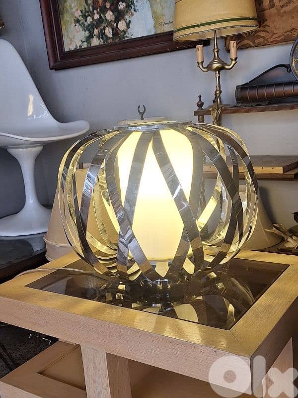antique chrome and opaline midcentury lamp 1
