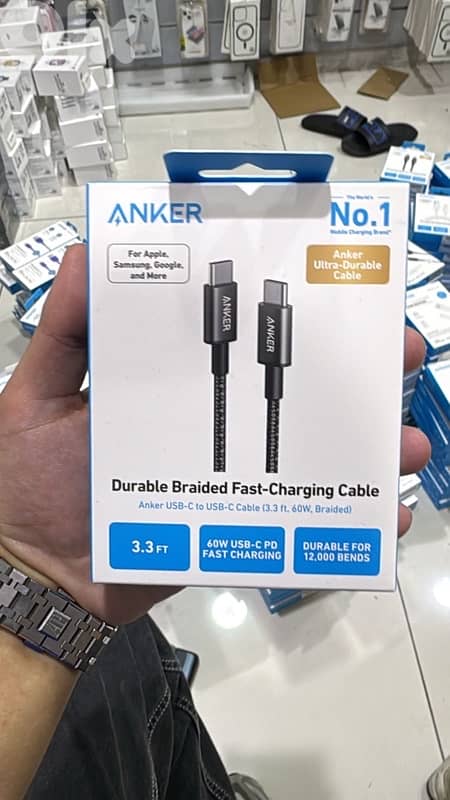 Anker usb-c to usb-c cable 3.3ft 60w braided black A8752H11 0