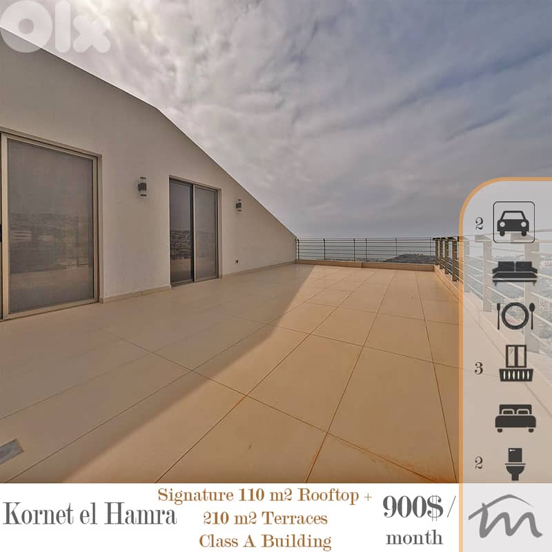 Cornet El Hamra | Class A Building | Signature 320m² 1 Bedroom Rooftop 0