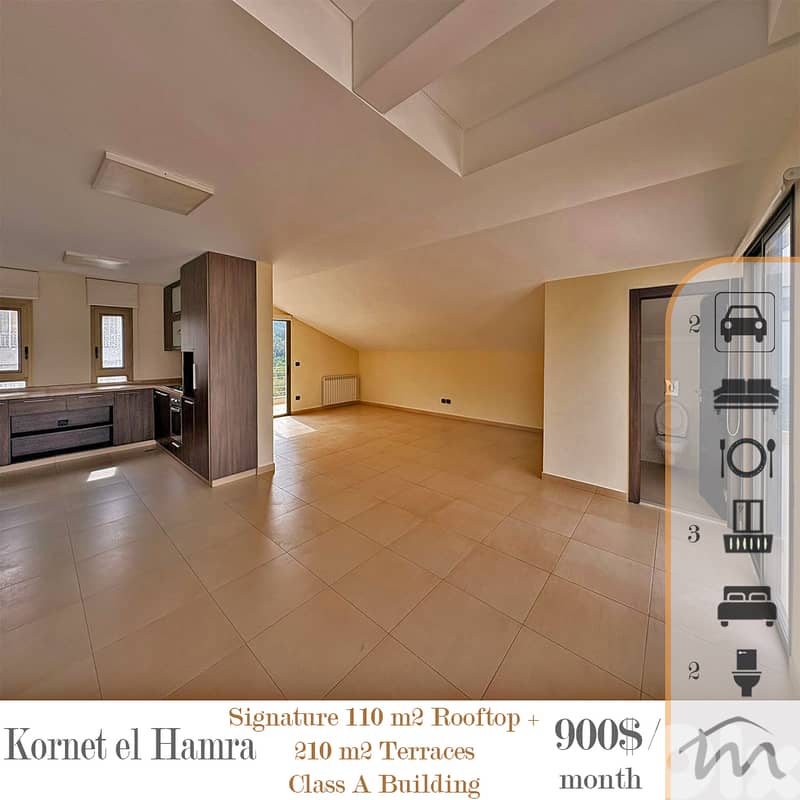 Kornet El Hamra | Class A Building | Equipped 330m² 1 Bedroom Rooftop 0