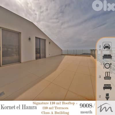 Kornet El Hamra | Class A Building | Equipped 330m² 1 Bedroom Rooftop