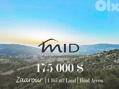 Zaarour | 150$/m² | 1,165m² Land | Road Access | Panoramic Sea View