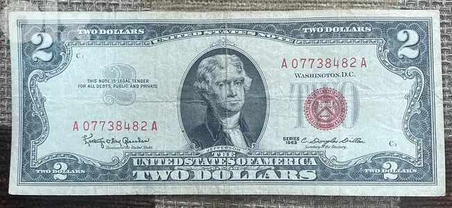 عملة قديمة ٢$ رد سيل سنة ١٩٦٣ 2$ red seal 1963 banknotes