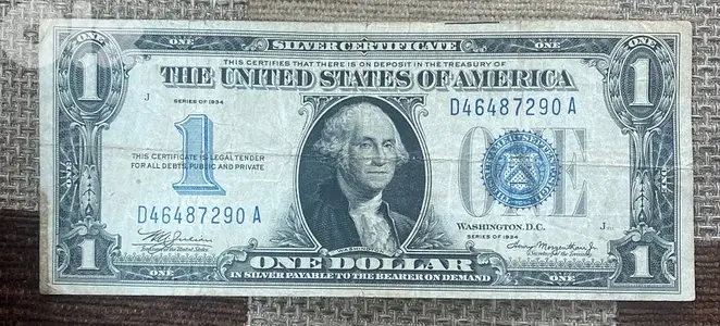 عملة قديمة نادرة ١$ أميركي سنة ١٩٣٤ Funny back blue seal 1934 banknote