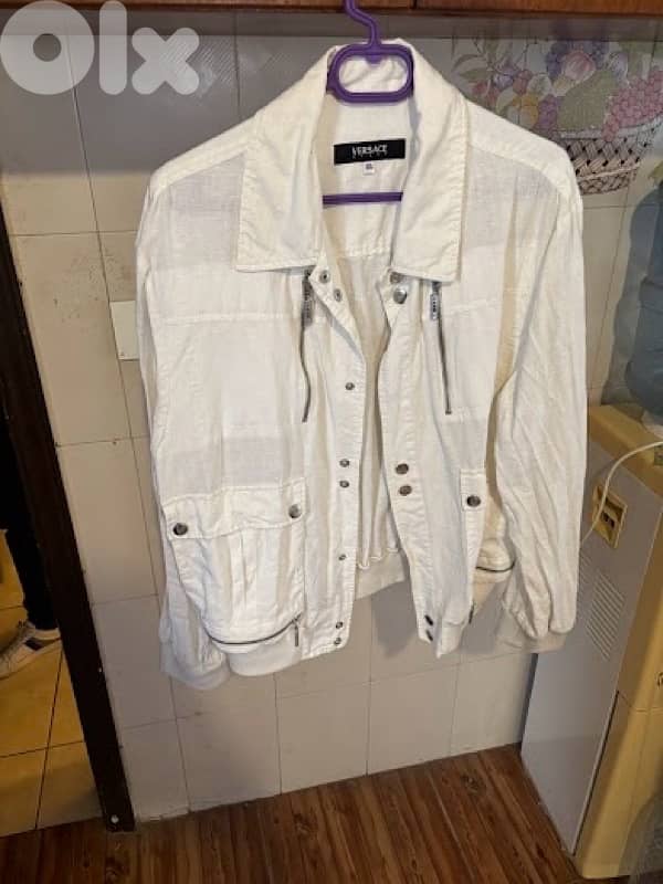 Vintage Versace Sport White Linen Bomber Jacket - L/XL - Made in Italy 1