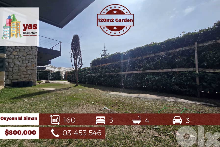 Ouyoun El Siman 160m2 | 120m2 Garden | Triplex Chalet | Gated | DA | 0