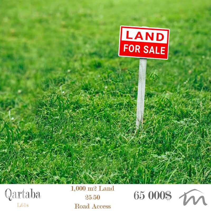 Qartaba - Jbeil | 65$/m² | 1,000m² Land | 25/50 | Road Access | Prime 0
