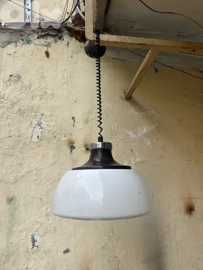 Mid-Century Space Age Pendant Lamp with White Acrylic Shade from