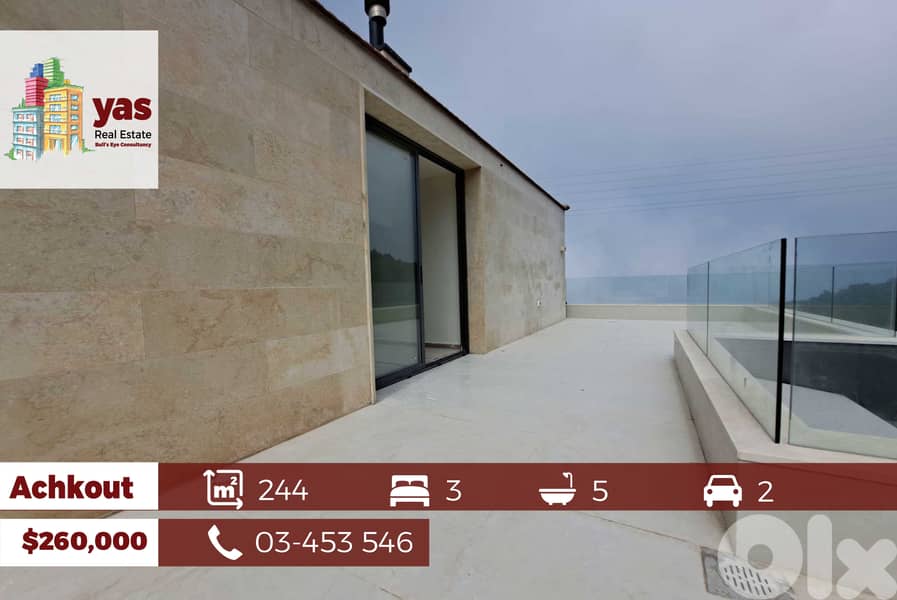 Achkout 244m2 | 133m2 Terrace | Rooftop | Brand New | View | DA | 0
