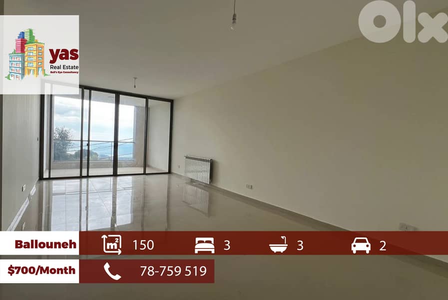 Ballouneh 150m2 | Rent | Prime Location | Sea View | Brand New | KS 0