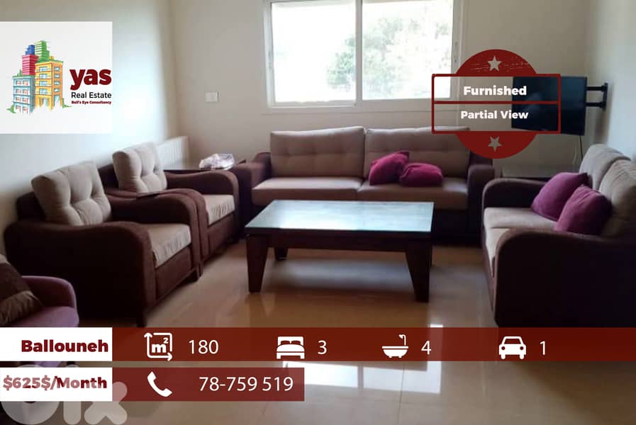 Ballouneh 180m2 | Furnished | Partial Sea View | Prime Location | KS/M 0