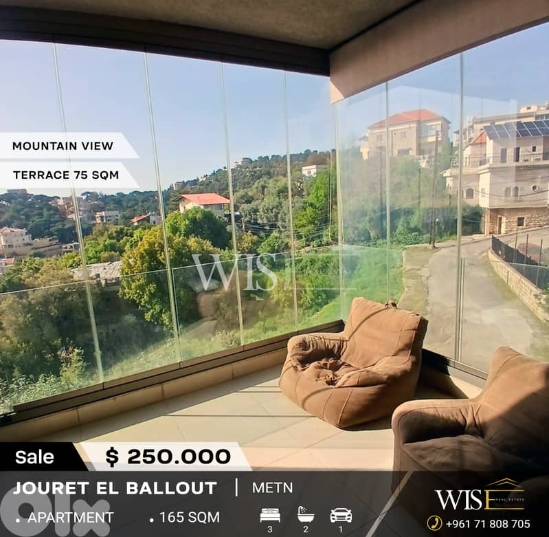  165 SQM Apartment with Terrace for SALE in Jouret El Ballout! 0