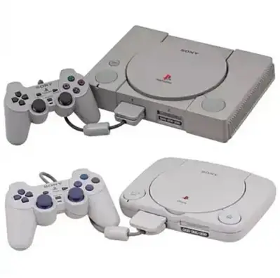 PlayStation PS2, PS3, PS4, PS5 against a PS1 Slim/Flat