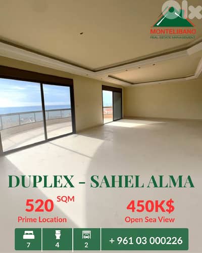 520 sqm Duplex For Sale in Sahel Alma ساحل علما with Open Sea View