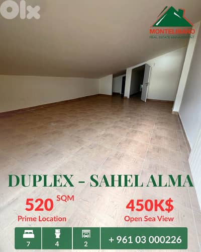 520 sqm Duplex For Sale in Sahel Alma ساحل علما with Open Sea View