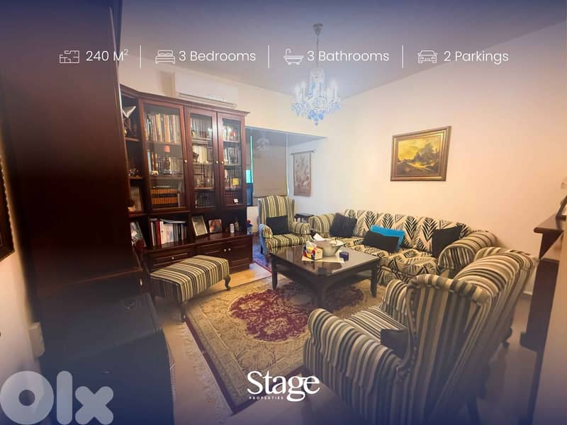 Spacious 240sqm Apartment with Mountain & Sea View for Sale in Hazmieh 0