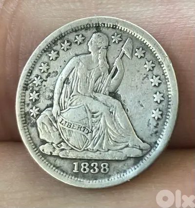 عملة قديمة ١ دايم أميركي فضة Seated Liberty سنة ١٨٣٨ اول اصدار