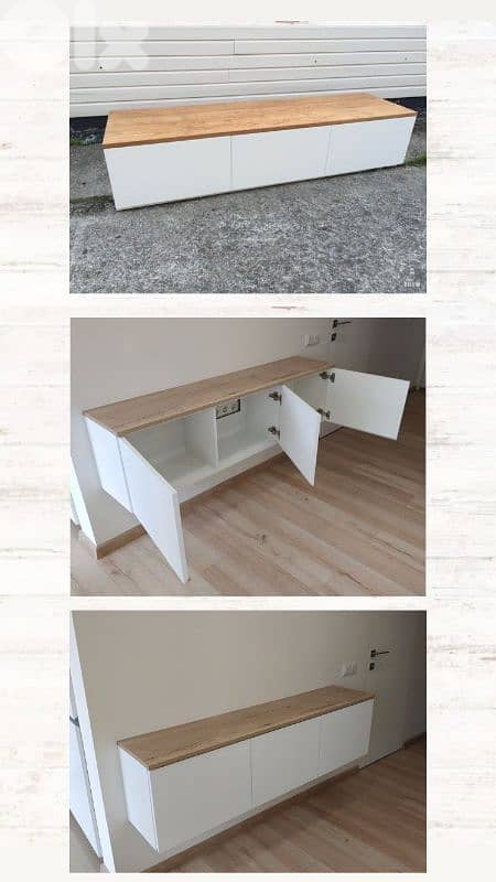 New TV Table 3 Doors white colour High Quality 0