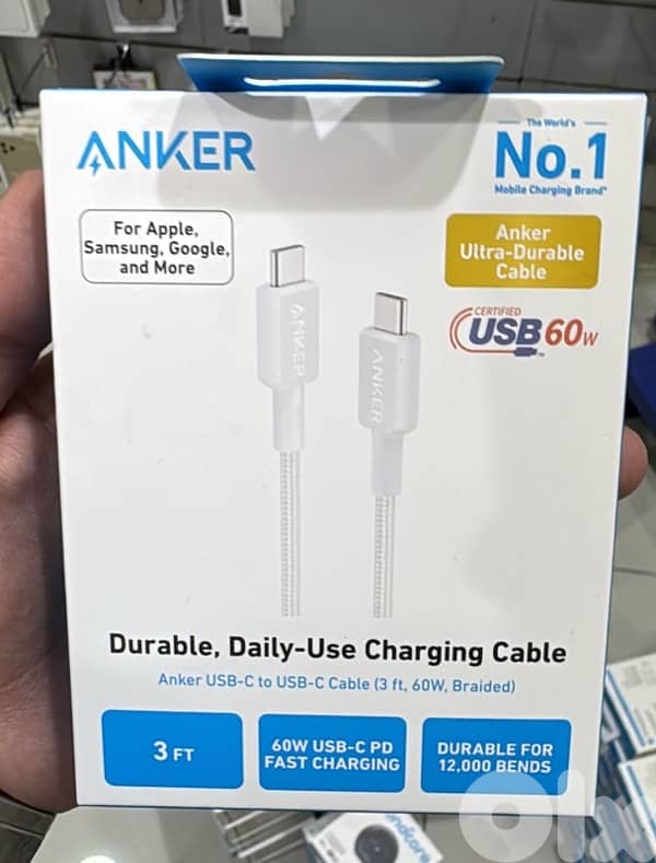 Anker 322 Usb-c To Usb-c Cable 3ft 60w white (Braided) 0