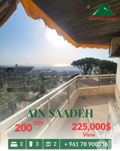 200 sqm Apartment For Sale in Ain Saadeh عين سعادة with View
