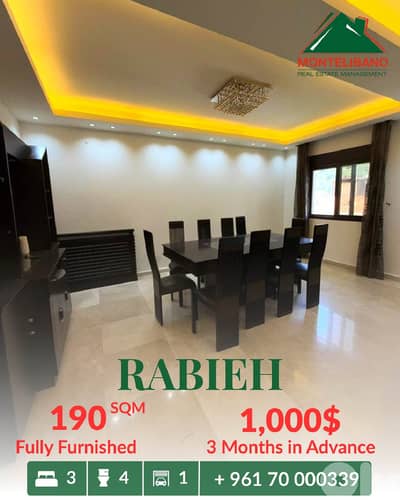 Fully Furnished 190 sqm Apartment For Rent in Rabieh رابية