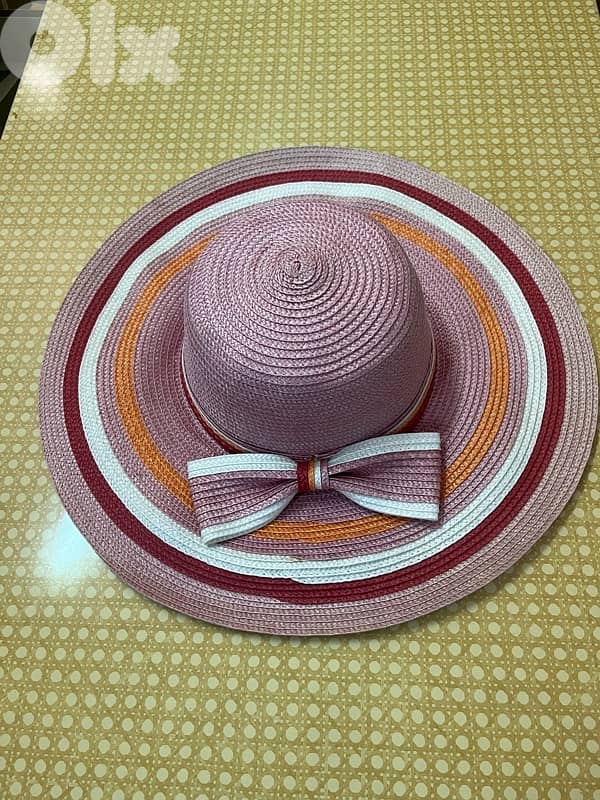 purple and white multi-striped sun woman’s hat 0