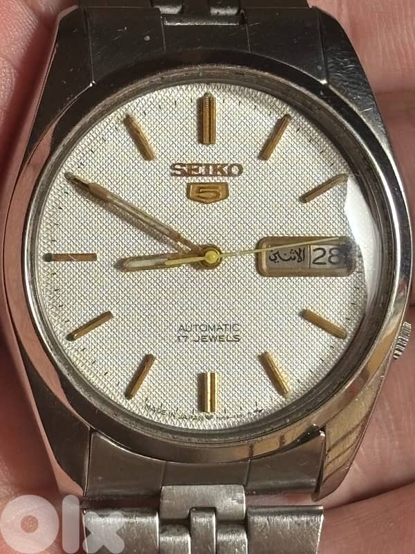 Vintage Seiko 5 Automatic-Rare Linen Dial-Arabic/English Day-Oct 1985 0